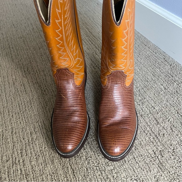 Brown Alligator Print Leather Cowboy Boots - Picture 3 of 9